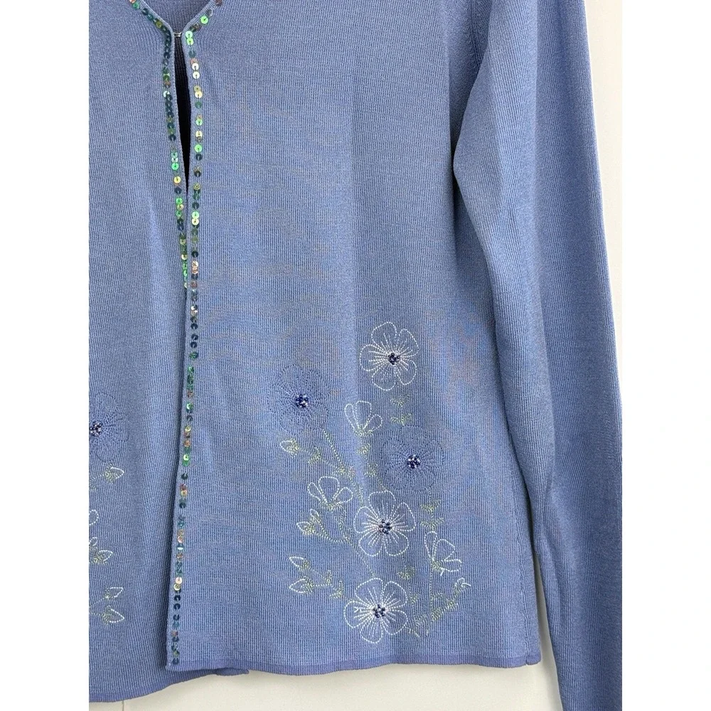 April Cornell‎ Retro Cardigan Embroidered Sequin Trim Sweater Women's S Blue